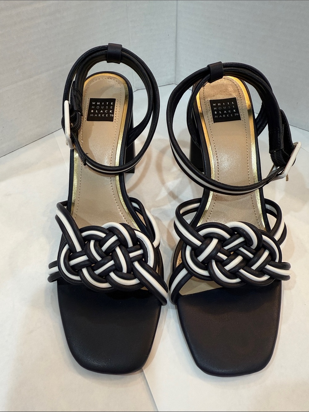 White House Black Market Nova Mixed Knot High Heels WHBM Size 8.5M Blue NIB - Picture 2 of 16